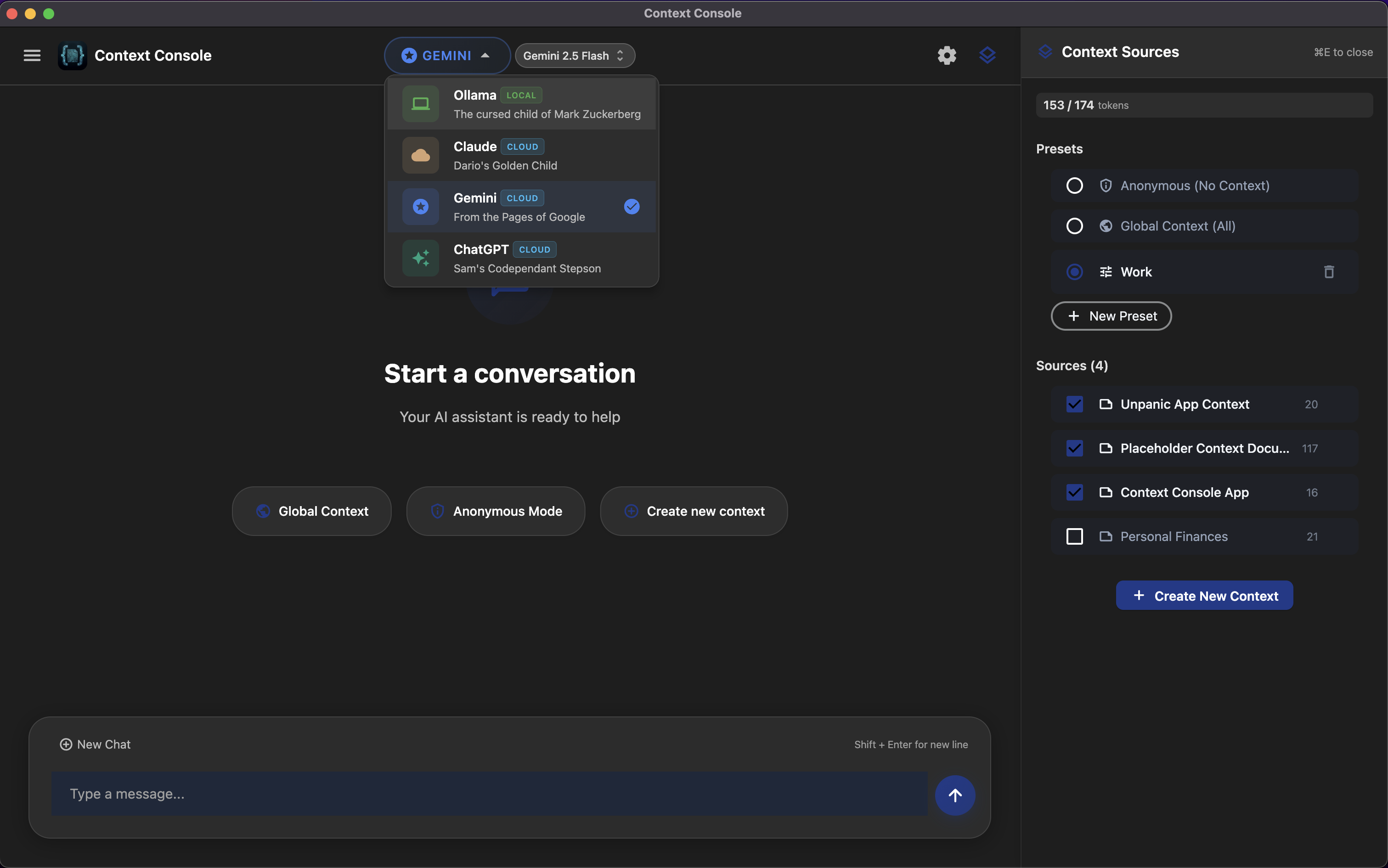 Context Console App Interface